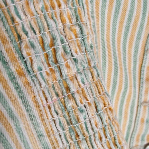 NWOT Zara Green & Yellow Striped Denim Button-Back Corset Bandeau Top - Picture 11 of 13